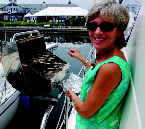 Ann sheepishly brough out the Pork and Lamb Geeera on skewers - not used in the islands, but convenient for a BBQ ©  SW